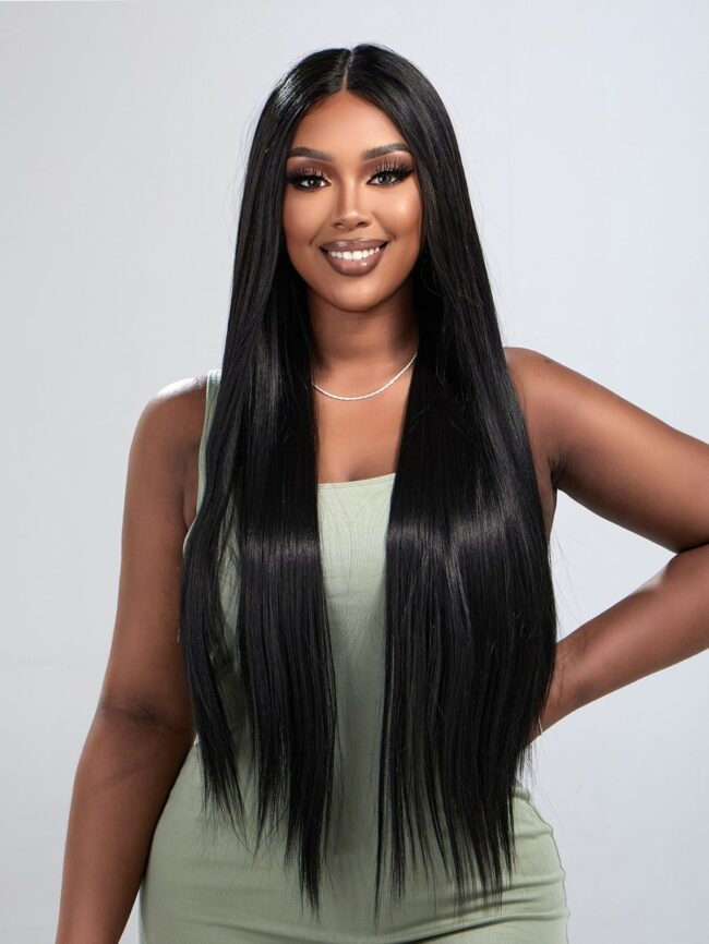 13X6 T-Part Lace Front Wig: Natural Looking Long Straight Synthetic Hair – Heat Resistant, Pre-Plucked Hairline, Glueless & Realistic Human Hair-Like