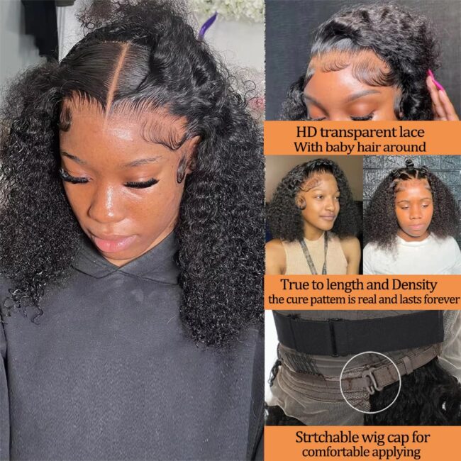 Curly Bob Wig Human Hair 13x4 Deep Wave HD Lace Front Wigs Human Hair 220% Density Short Curly Wet And Wavy Human Hair Wigs for Black Women Glueless curly Wig With Baby Hair - Image 11
