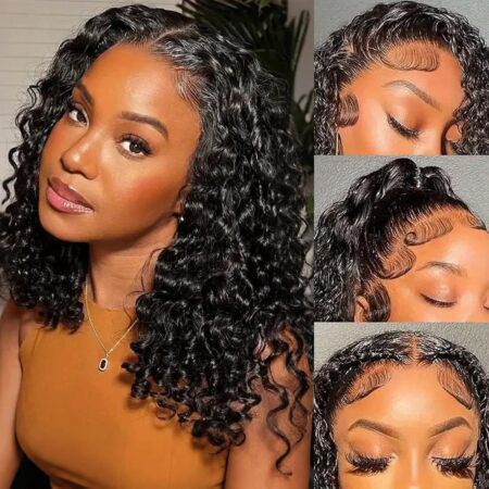 Curly Bob Wig Human Hair 13x4 Deep Wave HD Lace Front Wigs Human Hair 220% Density Short Curly Wet And Wavy Human Hair Wigs for Black Women Glueless curly Wig With Baby Hair