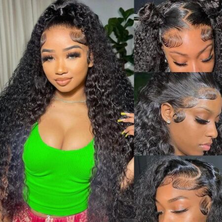 13x4 Deep Wave Lace Front Wigs Human Hair 200% Density Deep Wave Frontal Wigs Human Hair HD Lace 30 Inch Curly Wigs for Black Women Pre Plucked Curly Lace Front Wig Human Hair