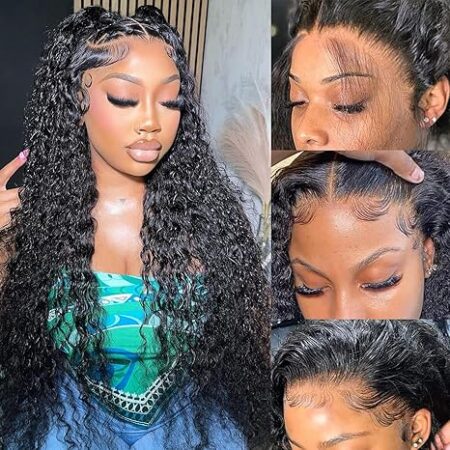 13x6 HD Deep Wave Lace front Wigs Human Hair Pre Plucked 26 Inch Deep Curly Human Hair Wig Glueless Deep Wave Frontal Wigs for Women Curly Lace Front Wig with Baby Hair