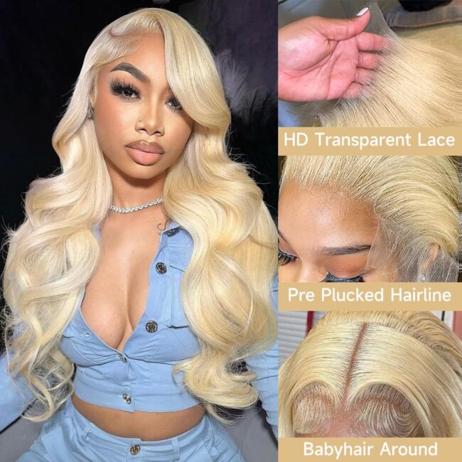 13x6 Lace Front Wig Human Hair 28 Inch Blonde Wig Human Hair 200% Density Body Wave HD Blonde Lace Frontal Wig Pre Plucked 613 Lace Front Wig Human Hair - Image 5