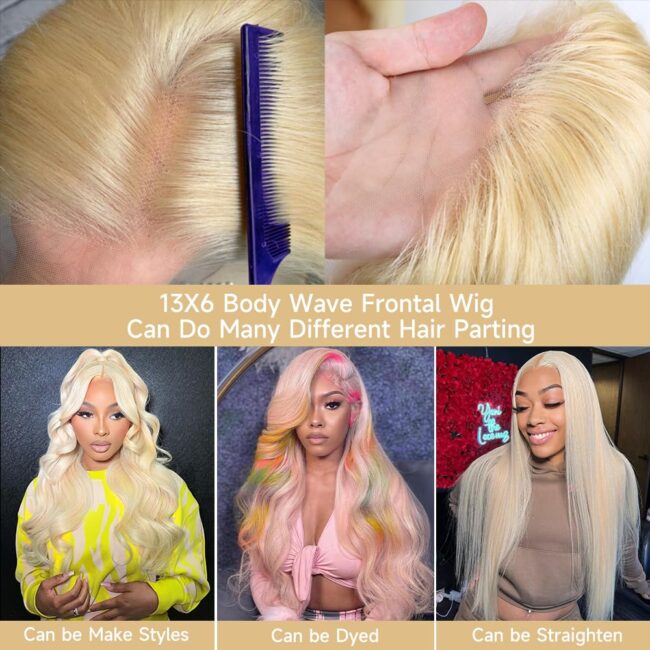 13x6 Lace Front Wig Human Hair 28 Inch Blonde Wig Human Hair 200% Density Body Wave HD Blonde Lace Frontal Wig Pre Plucked 613 Lace Front Wig Human Hair - Image 4