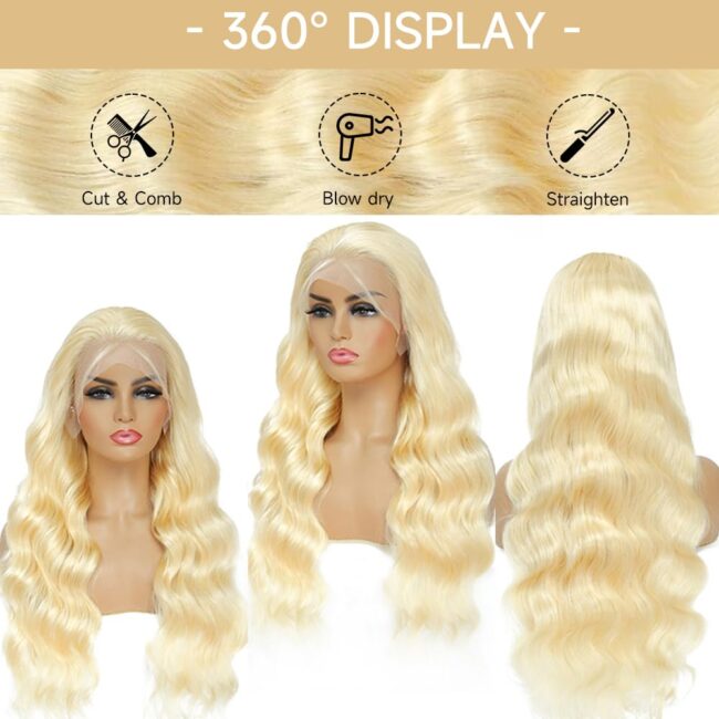 13x6 Lace Front Wig Human Hair 28 Inch Blonde Wig Human Hair 200% Density Body Wave HD Blonde Lace Frontal Wig Pre Plucked 613 Lace Front Wig Human Hair - Image 3