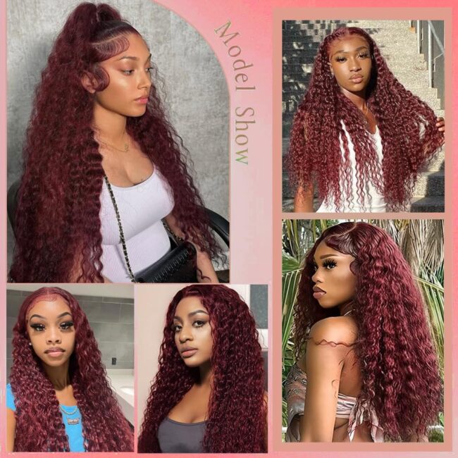 13x6 Reddish Brown (Auburn) Curly Deep Wave HD Lace Front Wig: 180% Density Human Hair, Pre-Plucked for Women (Copy) - Image 5
