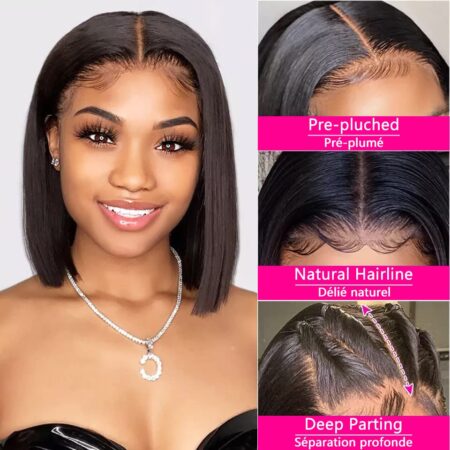 Natural Black Bob Wig: 13x4 HD Lace Front, 180% Density Brazilian Virgin Human Hair—Pre-Plucked with Baby Hair