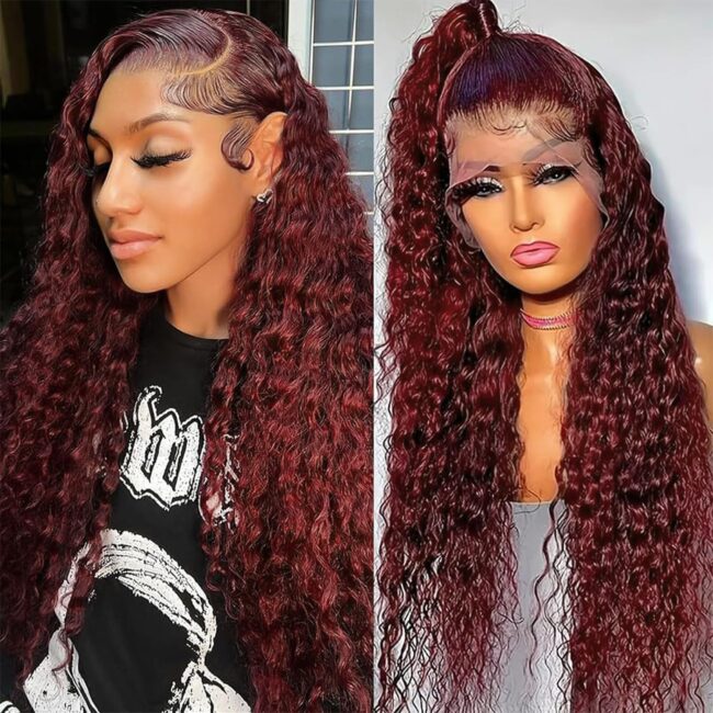 13x6 Reddish Brown (Auburn) Curly Deep Wave HD Lace Front Wig: 180% Density Human Hair, Pre-Plucked for Women (Copy)