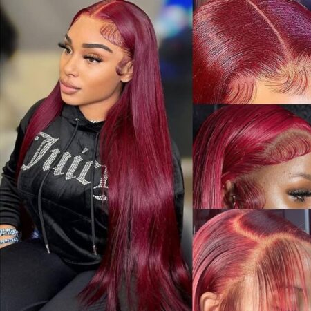 30 inch 200 Density Burgundy Straight Lace Wigs 13X6 Lace Cap
