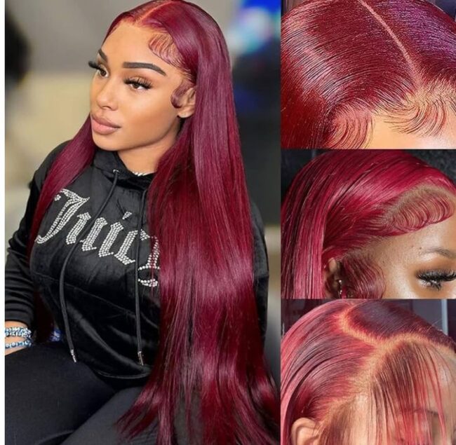 30 inch 200 Density Burgundy Straight Lace Wigs 13X6 Lace Cap