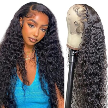 80% Density Deep Wave Lace Front Wigs Human Hair 13x4 Deep Wave Frontal Wig Curly Wigs for Women Pre Plucked with Baby Hair HD Transparent Lace Front Wigs