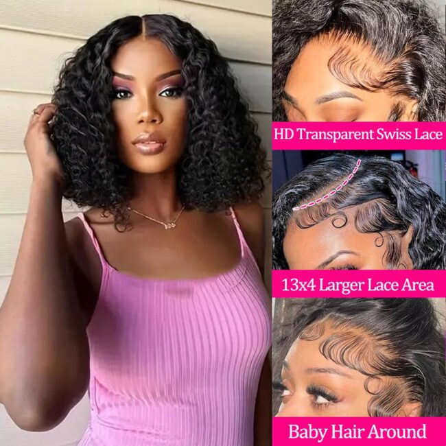 Curly Bob Wig Human Hair 13x4 Deep Wave HD Lace Front Wigs Human Hair 220% Density Short Curly Wet And Wavy Human Hair Wigs for Black Women Glueless curly Wig With Baby Hair - Image 4