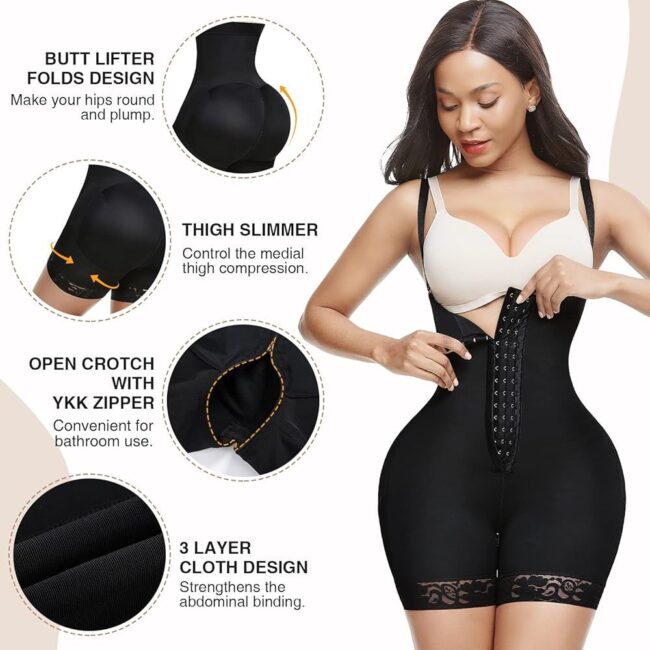 Adjustable Corset Faja: High Waist Sculpting Shorts (Black & Tan) - Image 8