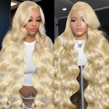 34 Inch Blonde Body Wave Lace Front Wig: 13x4 (6X13) HD Lace Frontal, 200% Density Brazilian Virgin Human Hair—Pre-Plucked with Baby Hair