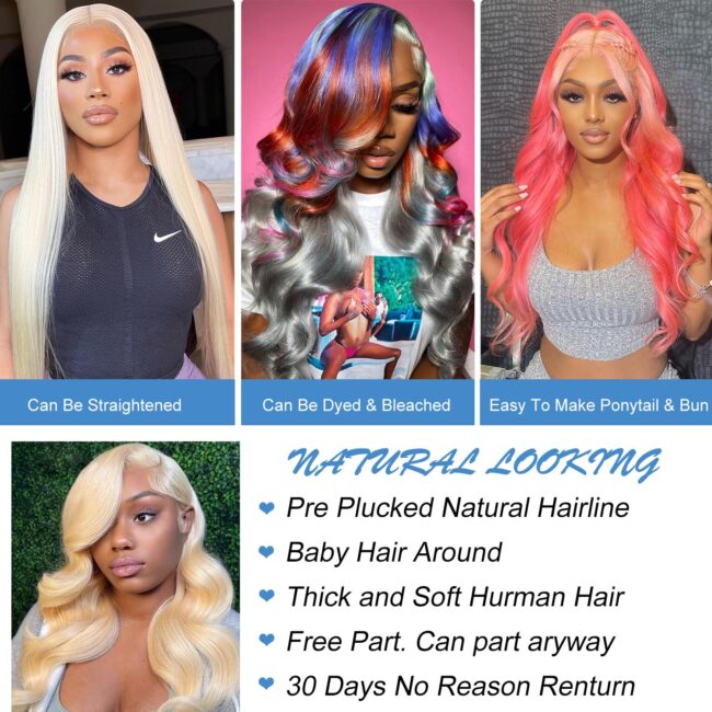 26 Inch 13x6 Lace Front Wig Human Hair 200% Density Body Wave Blonde Lace Front Wigs Human Hair Pre Plucked Blonde Wig Human Hair - Image 4
