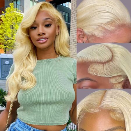 26 Inch 13x6 Lace Front Wig Human Hair 200% Density Body Wave Blonde Lace Front Wigs Human Hair Pre Plucked Blonde Wig Human Hair