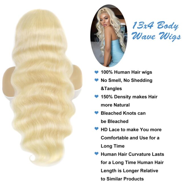 26 Inch 13x6 Lace Front Wig Human Hair 200% Density Body Wave Blonde Lace Front Wigs Human Hair Pre Plucked Blonde Wig Human Hair - Image 2