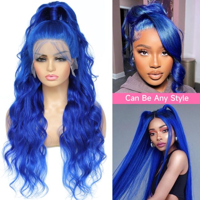Blue Lace Front Wig Human Hair - 13x4 Lace Front Wigs Human Hair Pre Plucked with Baby Hair 200% Density Body Wave Colored Human Hair Wigs Blue HD Transparent Lace Wigs Human Hair 28 Inch - Image 6