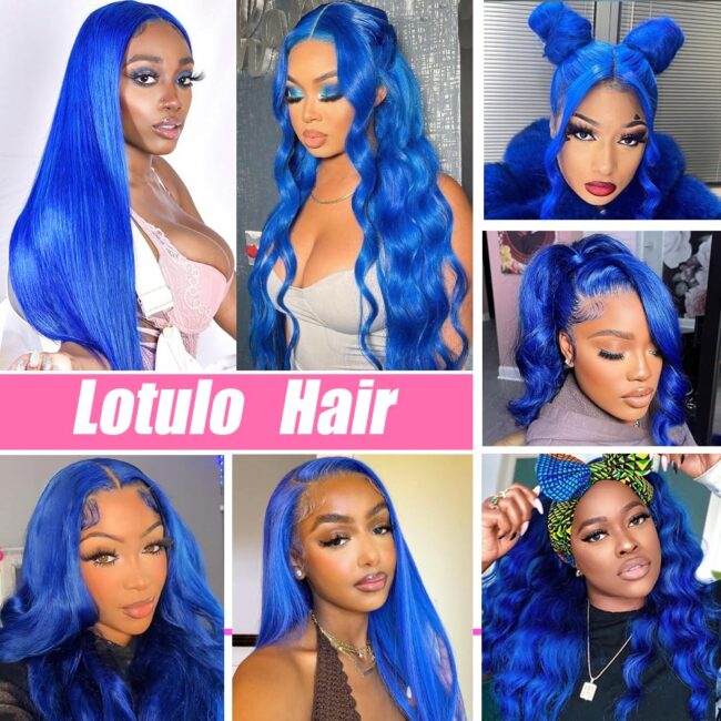 Blue Lace Front Wig Human Hair - 13x4 Lace Front Wigs Human Hair Pre Plucked with Baby Hair 200% Density Body Wave Colored Human Hair Wigs Blue HD Transparent Lace Wigs Human Hair 28 Inch - Image 4
