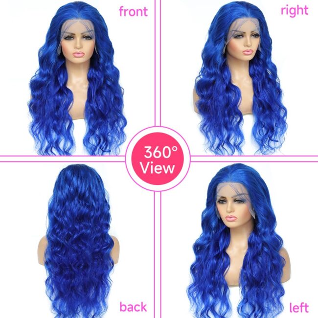 Blue Lace Front Wig Human Hair - 13x4 Lace Front Wigs Human Hair Pre Plucked with Baby Hair 200% Density Body Wave Colored Human Hair Wigs Blue HD Transparent Lace Wigs Human Hair 28 Inch - Image 3
