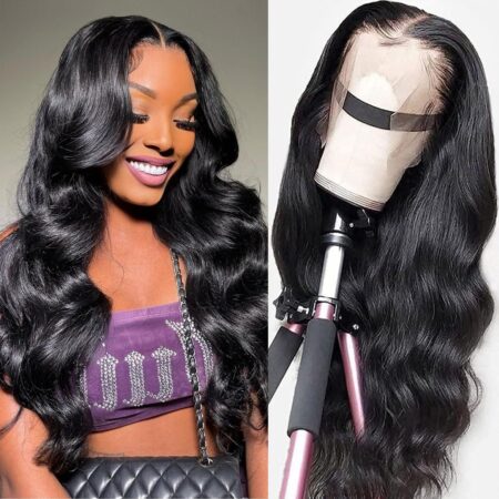 Transparent Glueless Body Wave Lace Front Human Hair Wigs, Pre Plucked