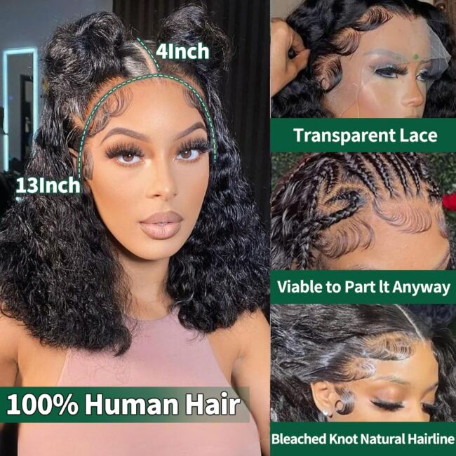 12 Inch Bob Wig Human Hair 220% Density 13x4 Deep Wave Lace Front Wigs Human Hair Curly Wigs for Black Women Short Bob Wigs Wet and Wavy Lace Frontal Wig (Copy) - Image 6