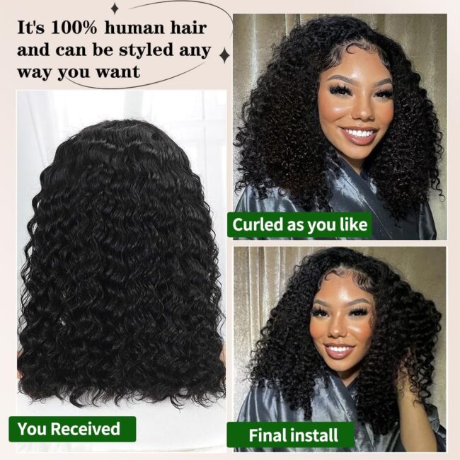 12 Inch Bob Wig Human Hair 220% Density 13x4 Deep Wave Lace Front Wigs Human Hair Curly Wigs for Black Women Short Bob Wigs Wet and Wavy Lace Frontal Wig (Copy) - Image 5