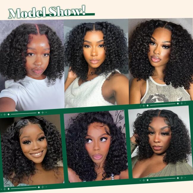 12 Inch Bob Wig Human Hair 220% Density 13x4 Deep Wave Lace Front Wigs Human Hair Curly Wigs for Black Women Short Bob Wigs Wet and Wavy Lace Frontal Wig (Copy) - Image 3