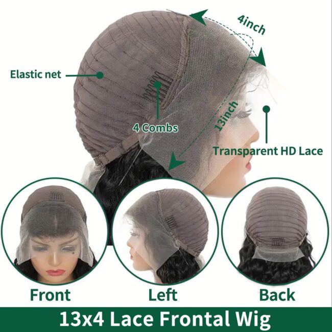 12 Inch Bob Wig Human Hair 220% Density 13x4 Deep Wave Lace Front Wigs Human Hair Curly Wigs for Black Women Short Bob Wigs Wet and Wavy Lace Frontal Wig (Copy) - Image 2