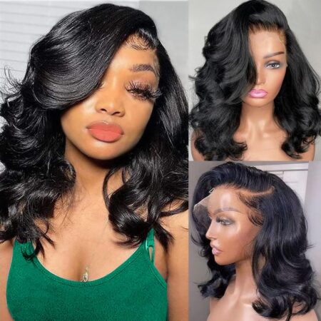 Body Wave 13x6 HD Lace Front Wigs Human Hair 200% Density Bob Wig Human Hair Pre Plucked Short Bob Wigs