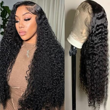 Deep Wave Lace Front Wigs Human Hair 13x6 HD Transparent 180% Density Wet and Wavy Human Hair Wigs for Black Women Depp Curly Lace Front Wigs Pre Plucked with Baby Hair (26 Inch)