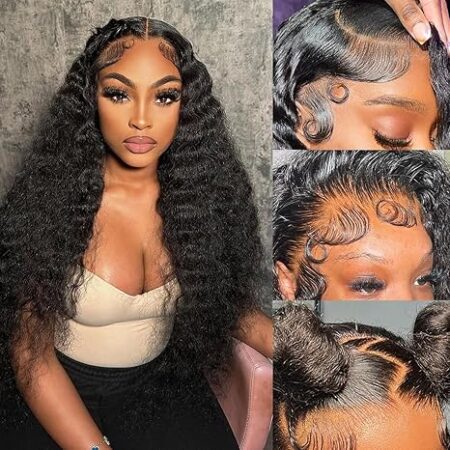 Deep Wave Lace Front Wigs Human Hair 200% Density 13x6 HD Transparent Deep Wave Frontal Wigs Human Hair With Baby Hair
