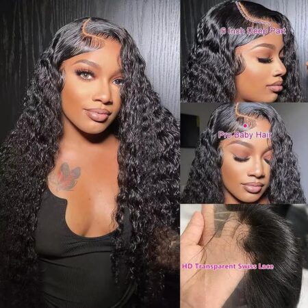 Deep Wave Lace Front Wigs Human Hair Pre Plucked 13x6 Curly Human Hair Wig 200% Density Wet and Wavy Hd Lace Front Wigs Curly Brazilian Black Deep Wave Wigs