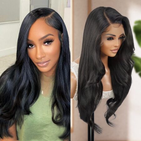 Neutral Black HD Lace Wig 13x6 Swiss Lace, Human Hair Blend—Glueless, Pre-Plucked, Straight-Curly