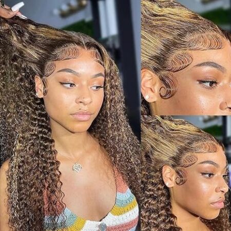 Honey Blonde Deep Wave Lace Front Wigs Human Hair 200% Density Highlight Ombre Deep Wave Human Hair Wig 13x6 Lace Front Wigs Pre Plucked Wet and Wavy Curly Wigs for Women