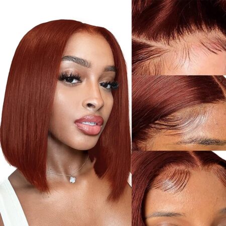 12 Inch Reddish Brown Short Bob Wig Human Hair 13x4 Lace Front Wigs Human Hair Pre Plucked with Baby Hair Glueless Brazilian Virgin Human Hair Wigs 180 Density Auburn Brown