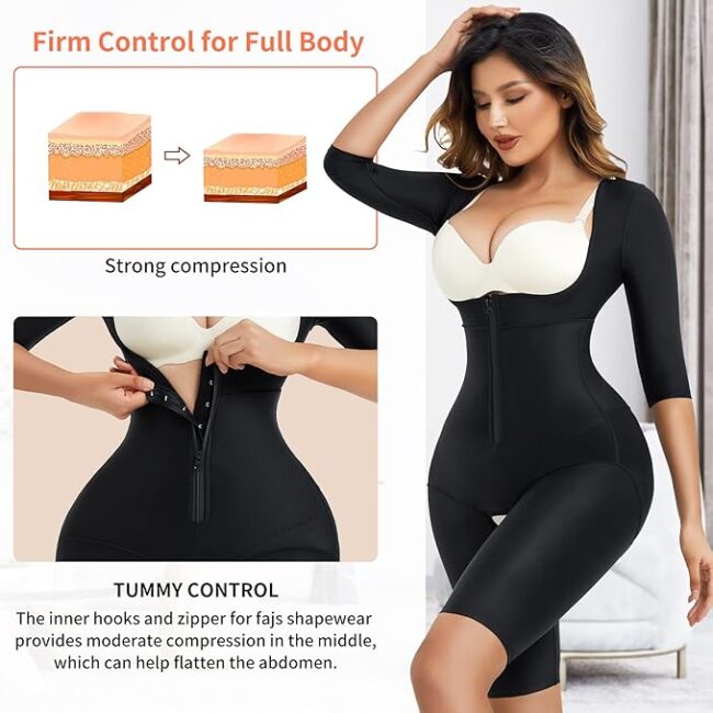 LANCS Fajas Colombianas Body Shaper: Beige Mid-Sleeve Post-Surgery/Postpartum Compression Garment - Image 12