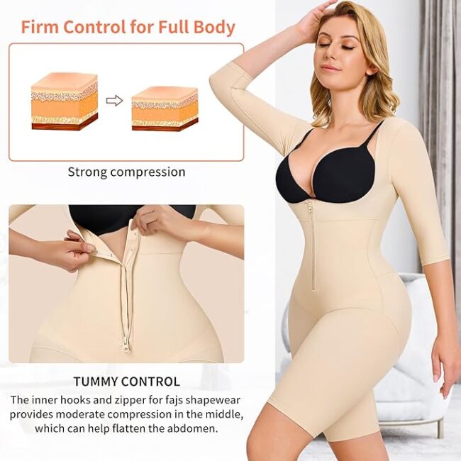 LANCS Fajas Colombianas Body Shaper: Beige Mid-Sleeve Post-Surgery/Postpartum Compression Garment - Image 3