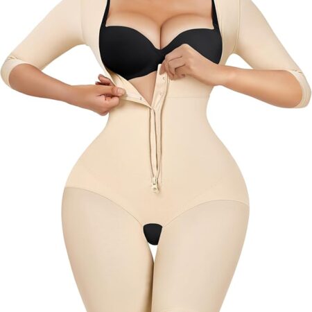 LANCS Fajas Colombianas Body Shaper: Beige Mid-Sleeve Post-Surgery/Postpartum Compression Garment
