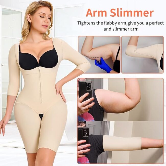 LANCS Fajas Colombianas Body Shaper: Beige Mid-Sleeve Post-Surgery/Postpartum Compression Garment - Image 4