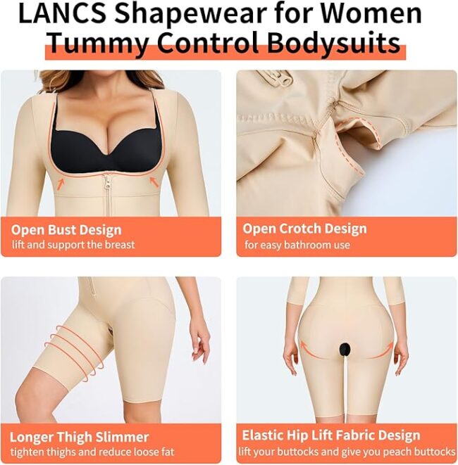 LANCS Fajas Colombianas Body Shaper: Beige Mid-Sleeve Post-Surgery/Postpartum Compression Garment - Image 5