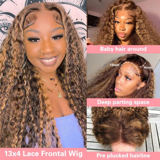 Seamless #1B-to-caramel ombre, 13x4 HD lace for blending, 180% density deep waves, pre-plucked baby hairs—glueless human hair for everyday & glam styles!” - Image 5