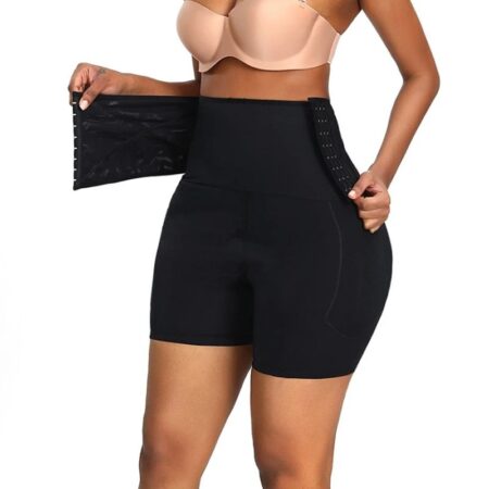 Seamless High-Waist Abdomen Control Slimming Shorts: Women’s Shapewear Bottoms with Front Hook Closure