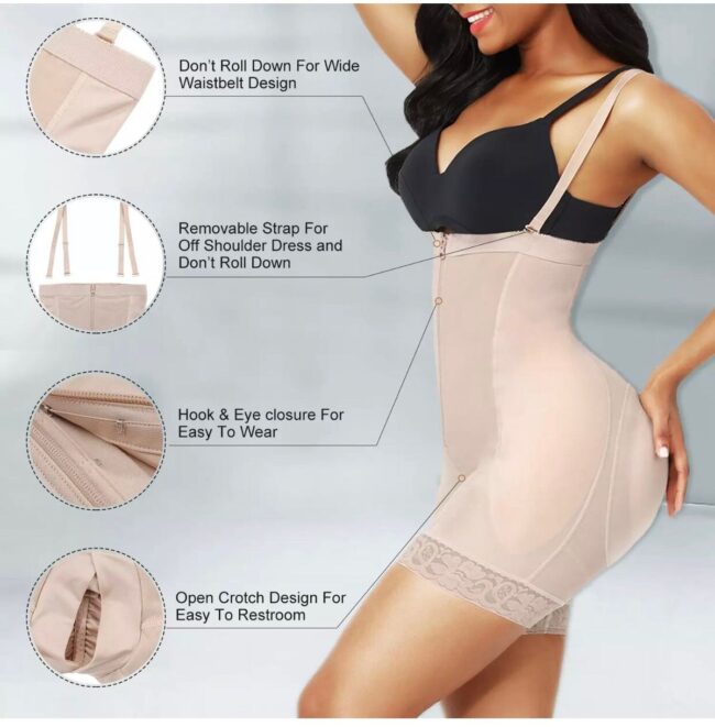 Adjustable Corset Faja: High Waist Sculpting Shorts (Black & Tan) - Image 9