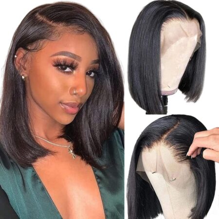 12 Inch Natural Black Bob Wig: 13x4 HD Lace Front, 180% Density Brazilian Virgin Human Hair—Pre-Plucked with Baby Hair