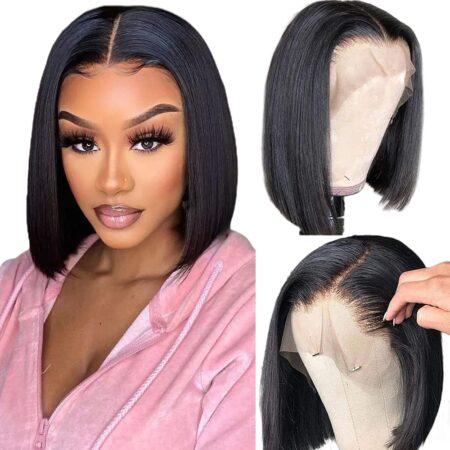 10 Inch Natural Black Bob Wig: 13x4 HD Lace Front, 180% Density Brazilian Virgin Human Hair—Pre-Plucked with Baby Hair