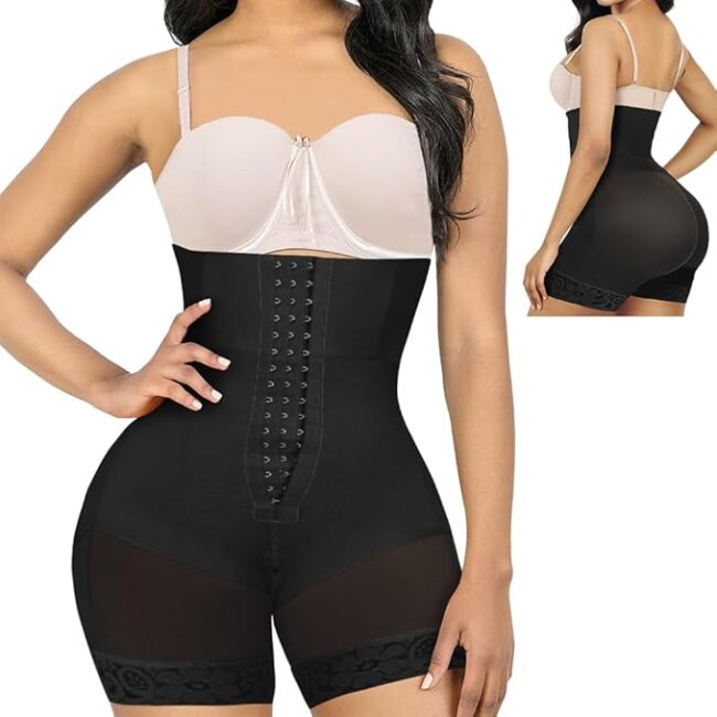 High-Waisted Faja Shapewear Shorts: Tummy Control, Butt Lifter with Zipper Crotch & Anti-Slip Lace