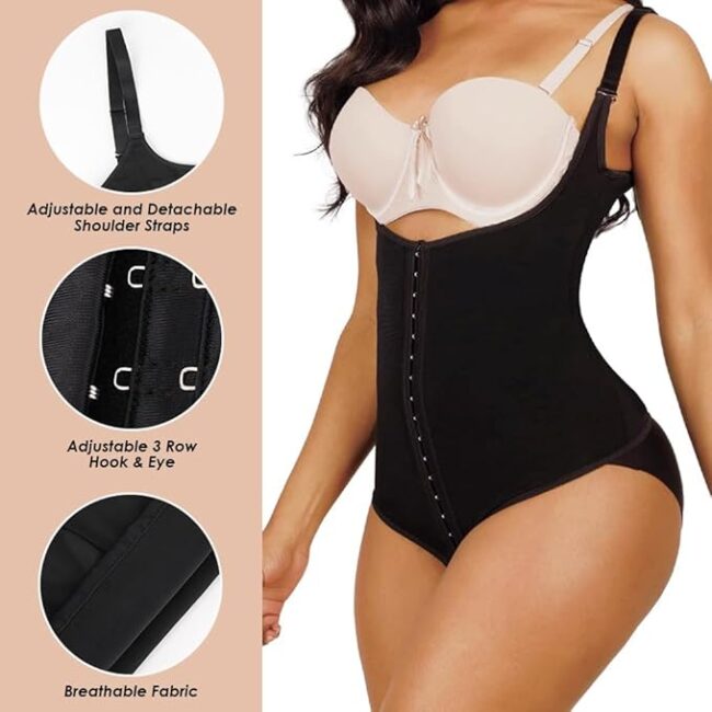 Shapewear for Women: Adjustable Open Bust High-Thigh Bodysuit with Thong - Fajas Tummy Control & Waist/Butt Trainer Girdle - Image 4