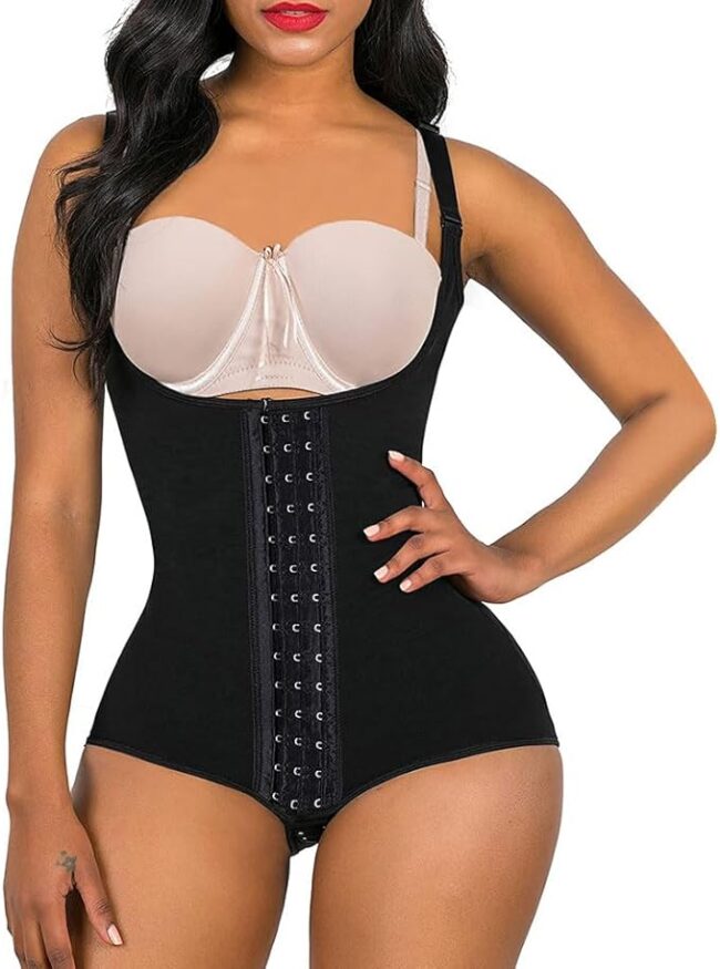 Shapewear for Women: Adjustable Open Bust High-Thigh Bodysuit with Thong - Fajas Tummy Control & Waist/Butt Trainer Girdle