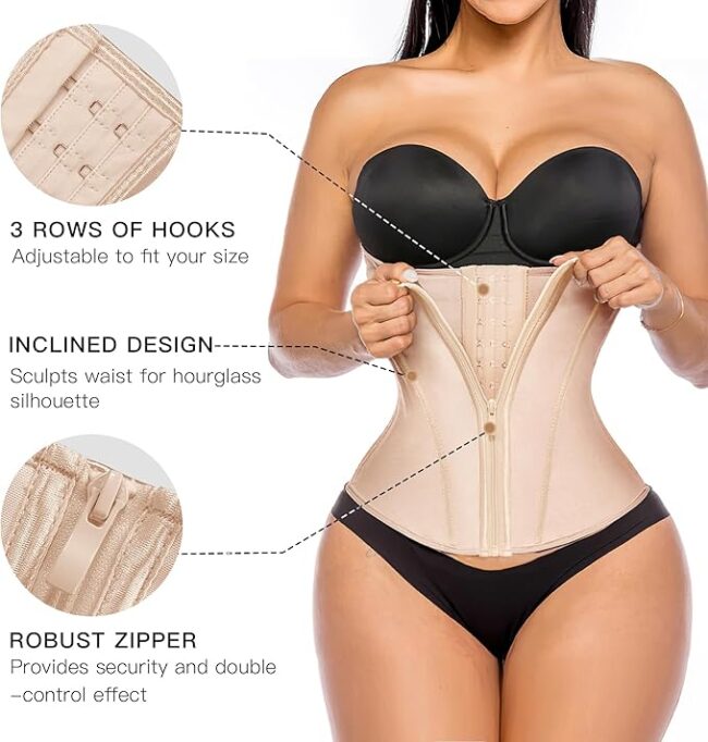 Waist Trainer for Women: Latex Underbust Tummy Control Waist Cincher Corset (Zipper + Hooks) - Image 8