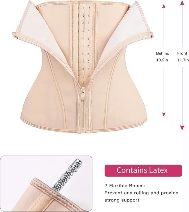Waist Trainer for Women: Latex Underbust Tummy Control Waist Cincher Corset (Zipper + Hooks) - Image 7